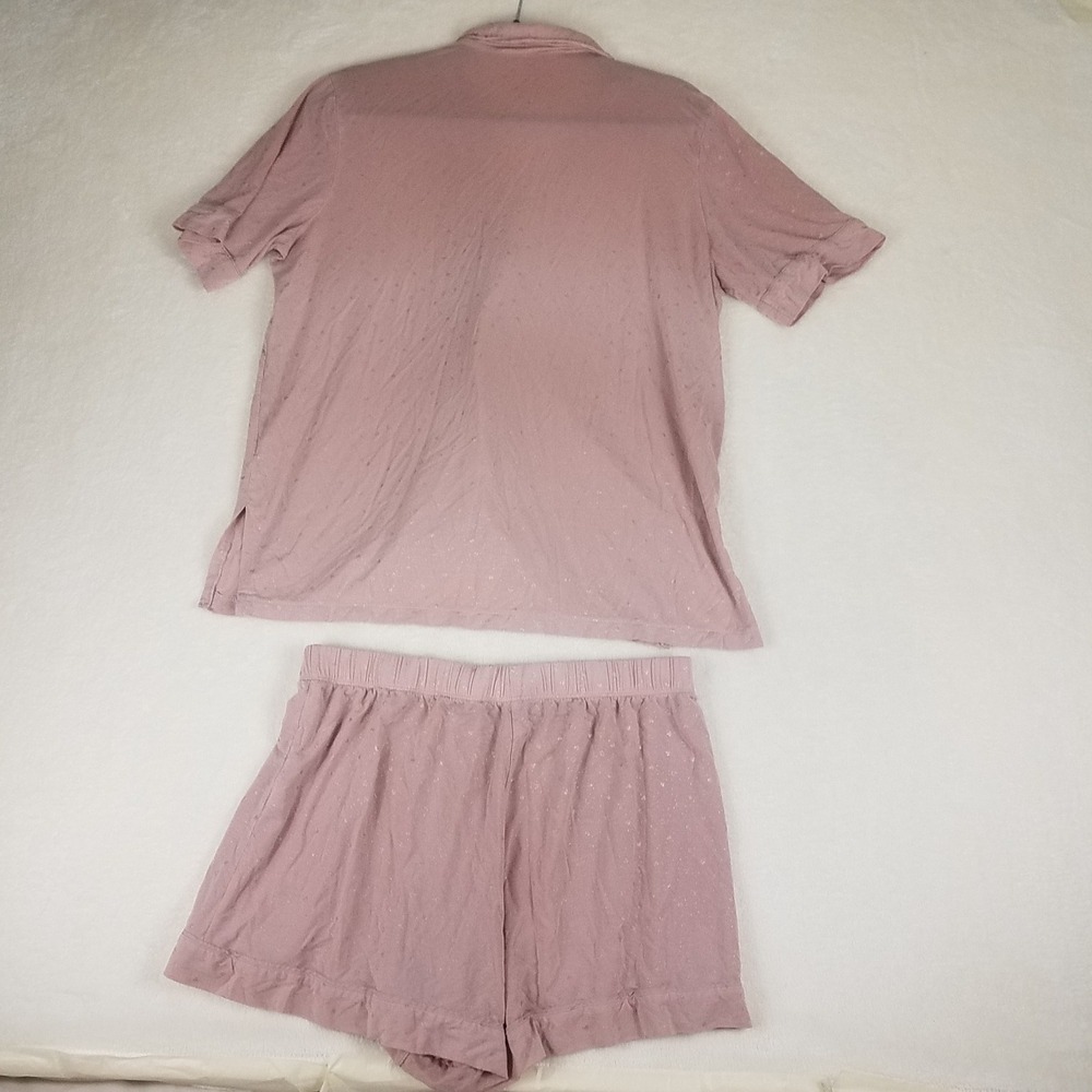 Victoria's Secret Pajama Set Women Medium Pink Excellent Heart Print Ribbed 2pc - Picture 9 of 9
